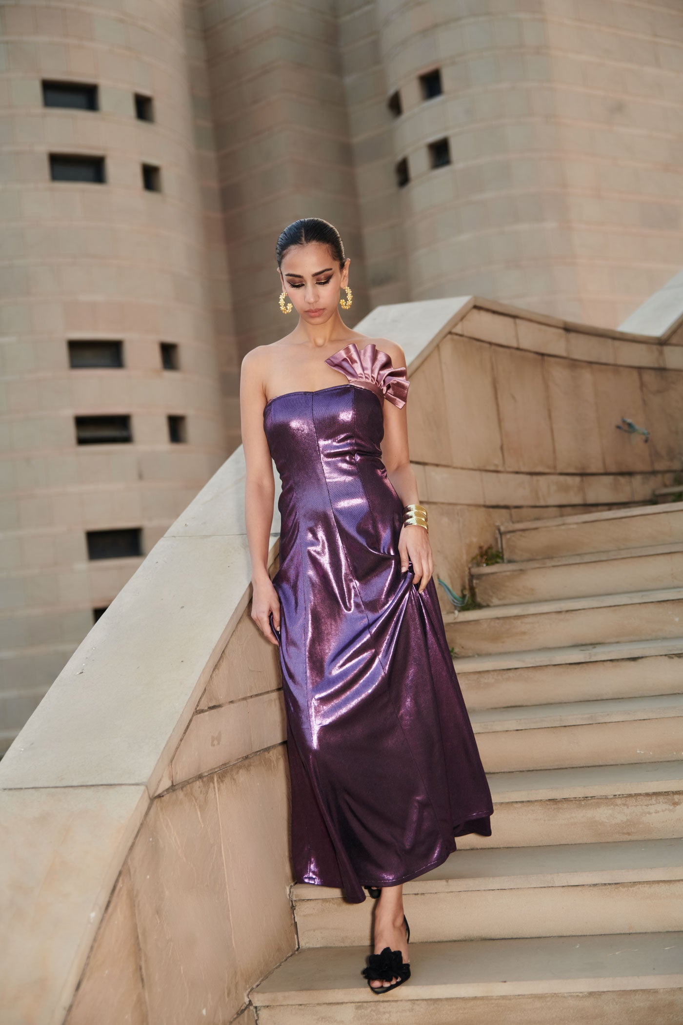 Purple Mettalic Long Tube Dress Purple Mettalic Long Tube Dress