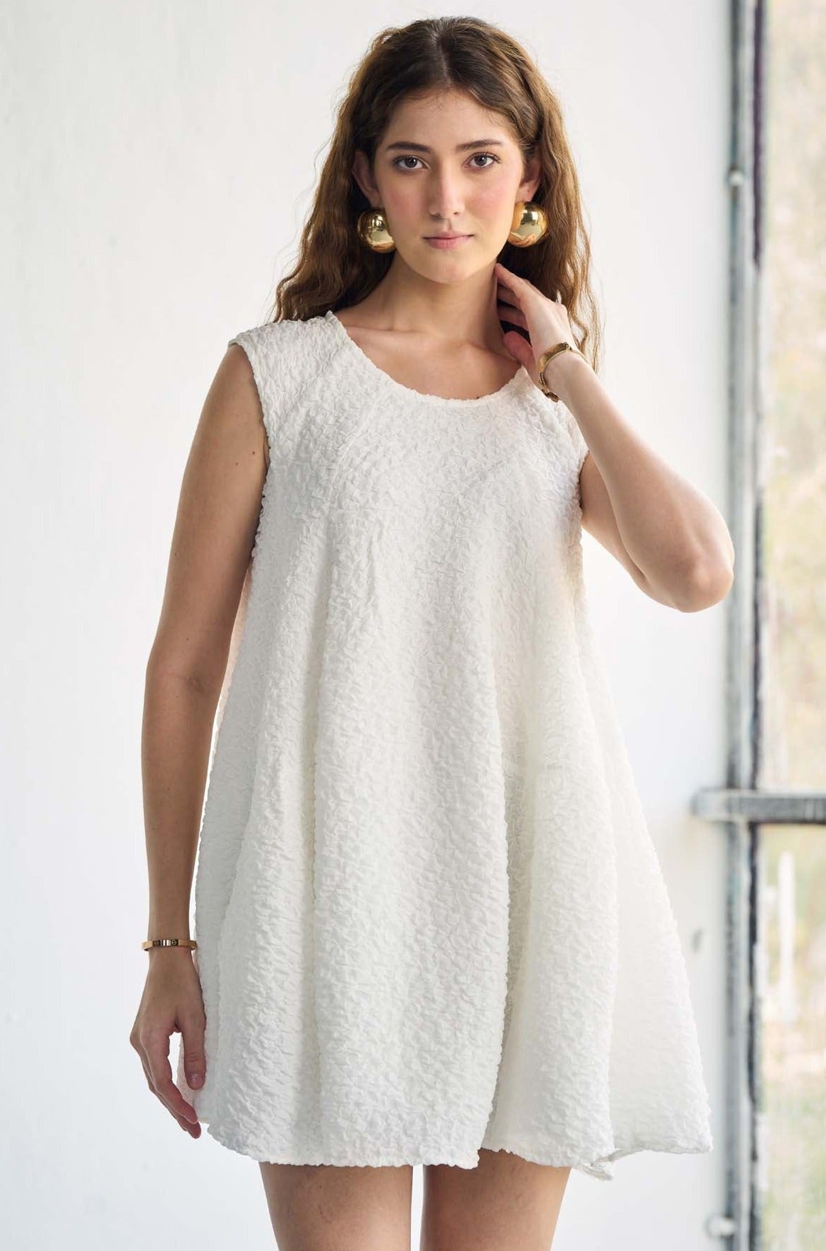 japanese mini dress Japanese Bubbled Fabric White Mini Dress