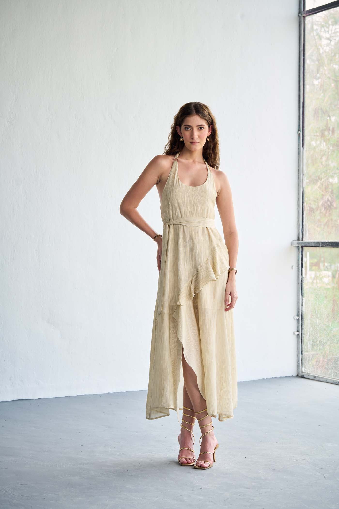 Asymmetric hemline and halter neck maxi dress Asymmetric hemline and halter neck maxi dress