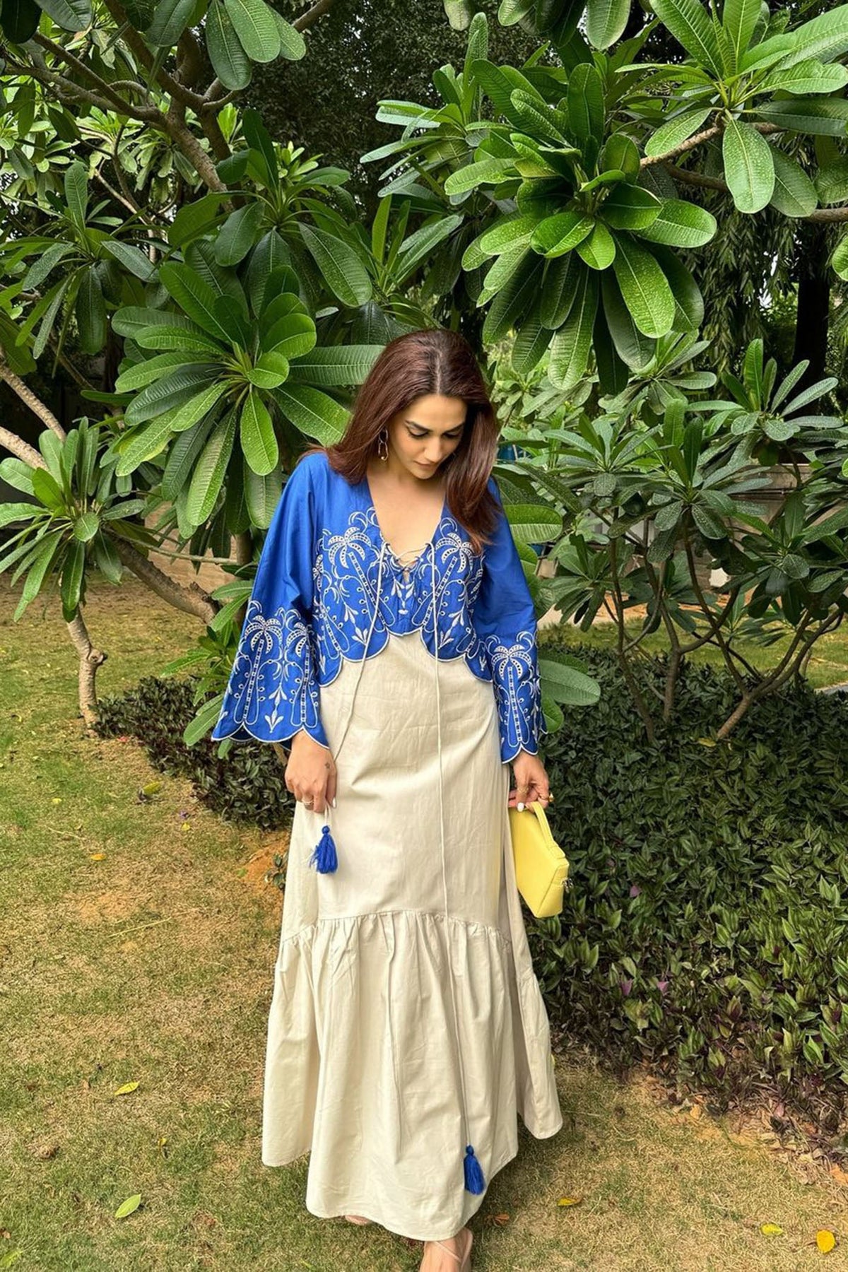 Thread Work V Neck Long Dress