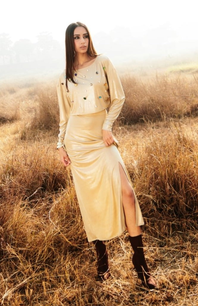 Embroidered Golden Skirt Set Embroidered Golden Skirt Set
