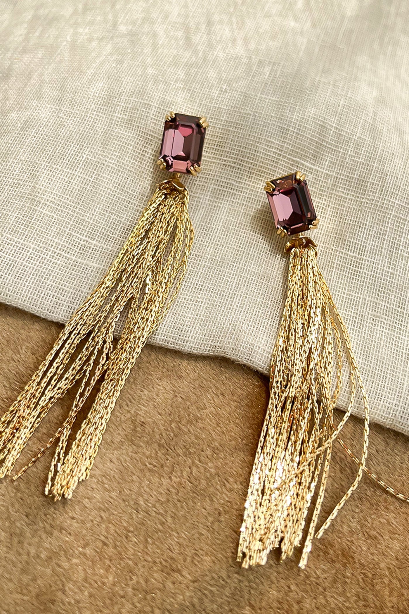 Rose quartz golden tassel earrings