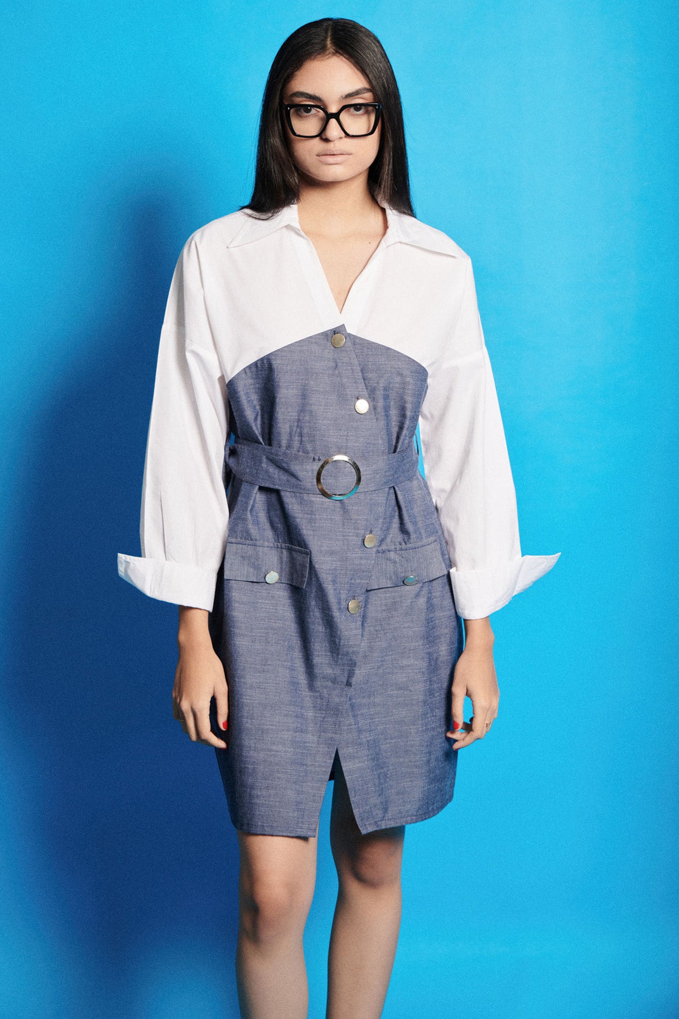 White Poplin Chambray Wrap On Dress