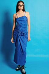 Ruched Asymmetric Poplin Long Dress