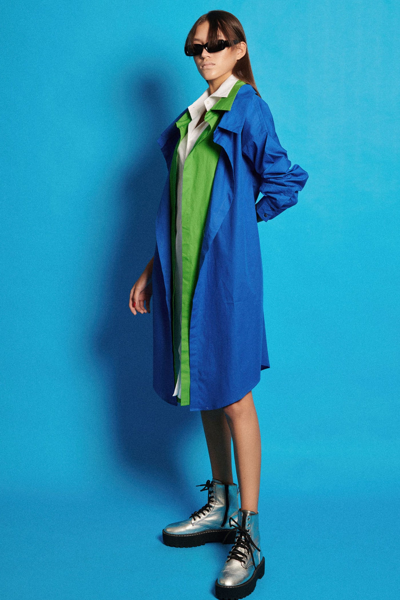 Tricolour Layered  Shirt Dress