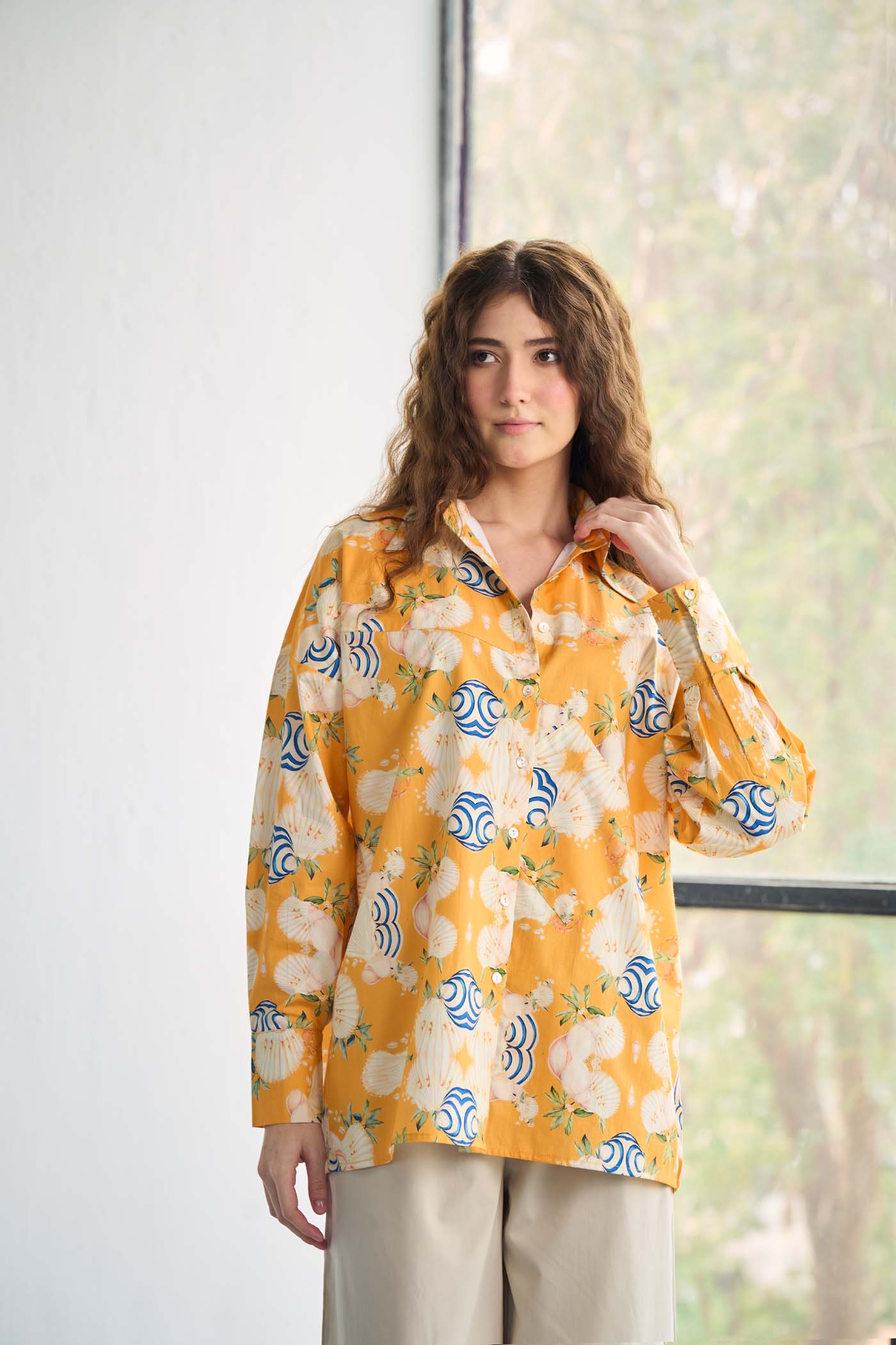 Mustard Floral Printed Poplin Shirt