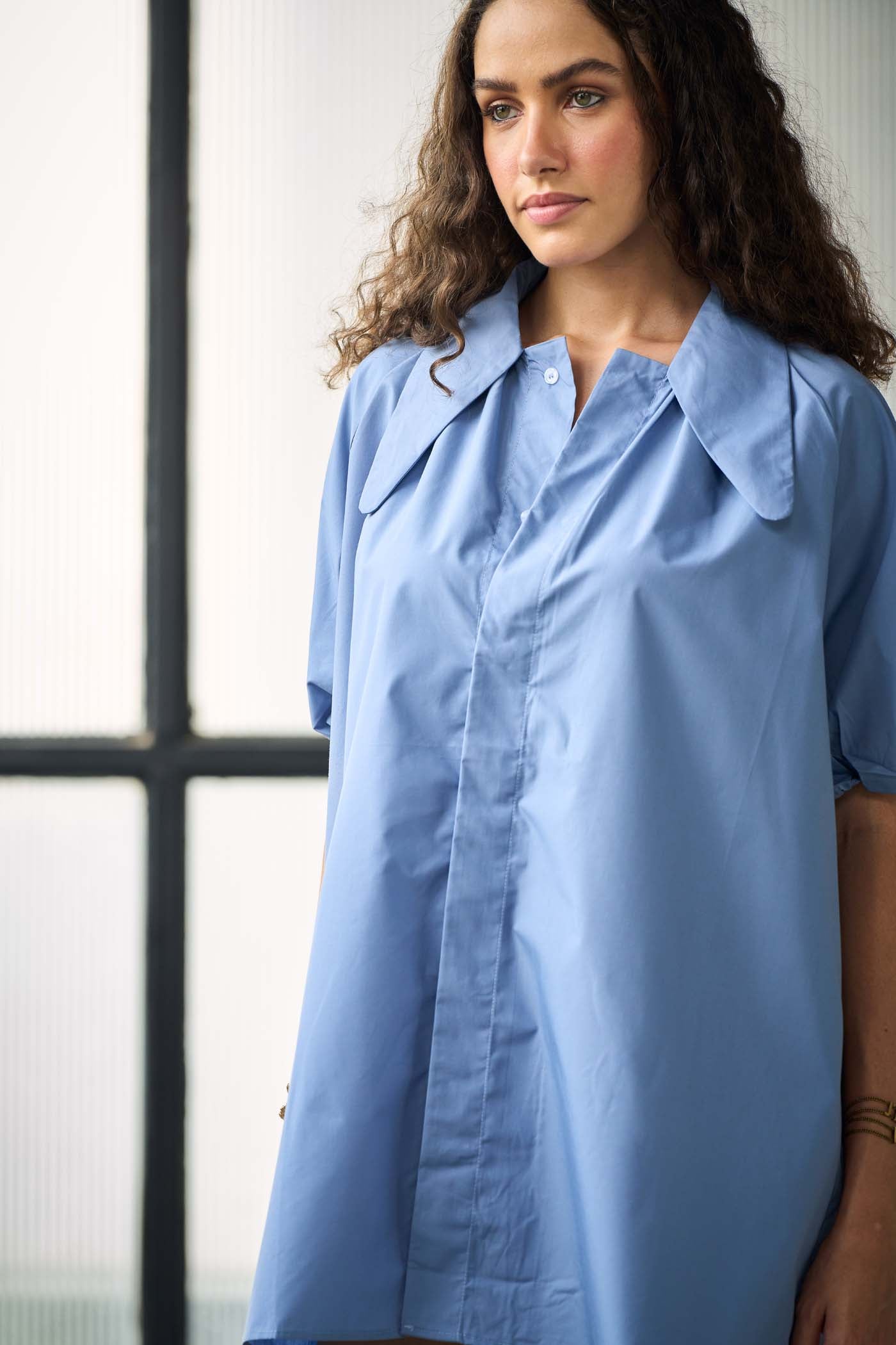 Blue Mini Shirt Dress