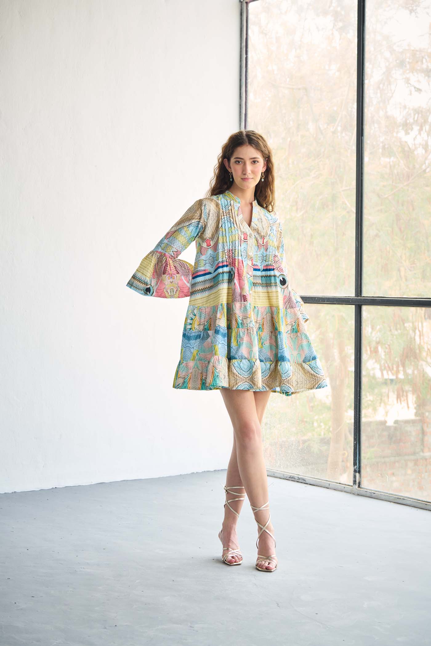 Multicolor Poplin  printed mini dress