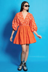 Balloon  Sleeves Poplin Skater Dress