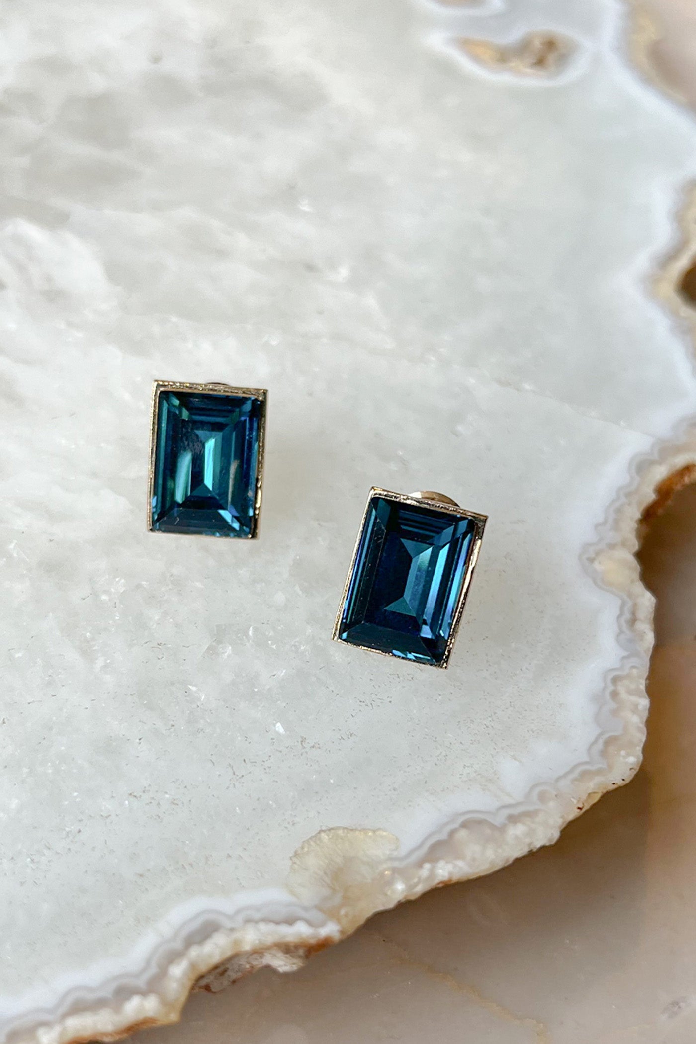 Deep Blue Swarovski Square Elegance Earrings