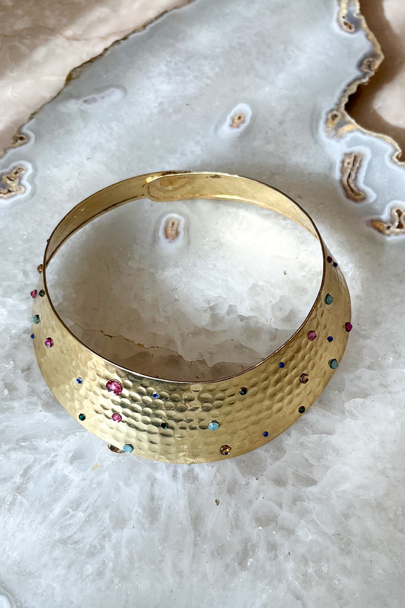 Hammered Gold Swarovski Choker Necklace