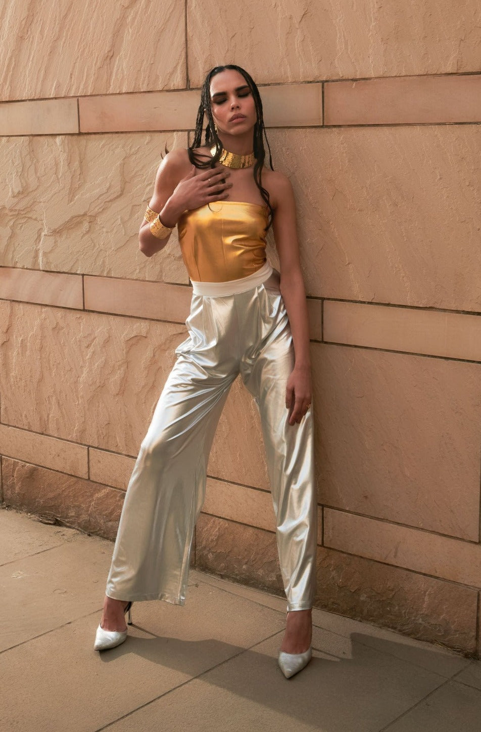 Gold Silver Leatherite Jumpsuit