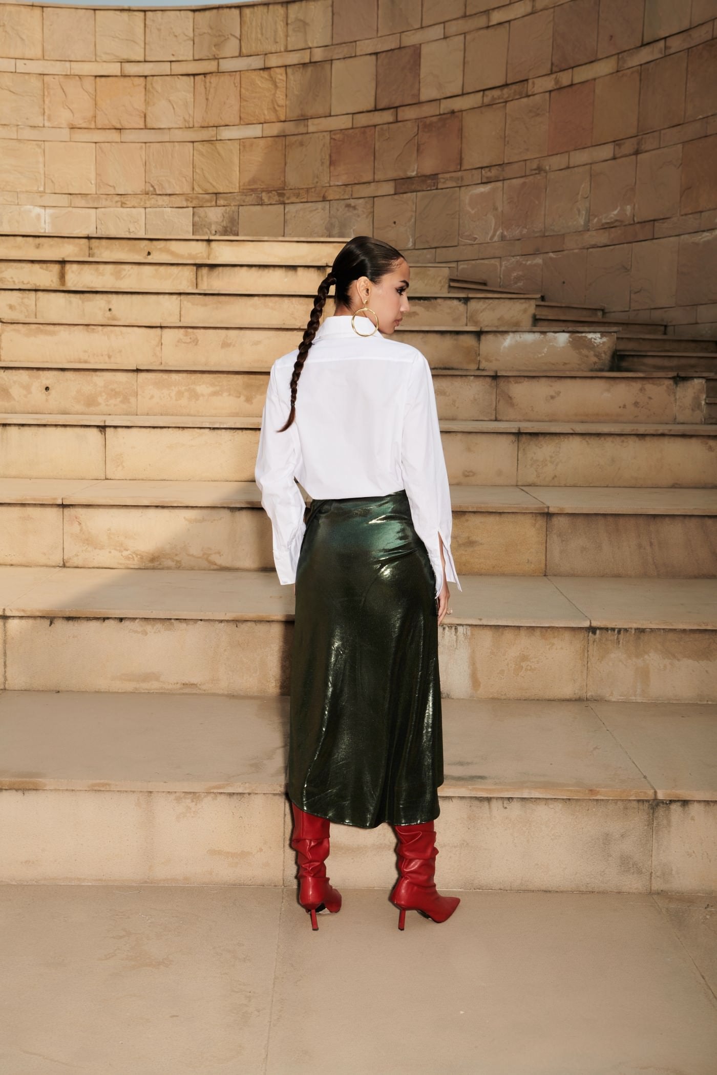 Metallic Green Wrap-On Skirt