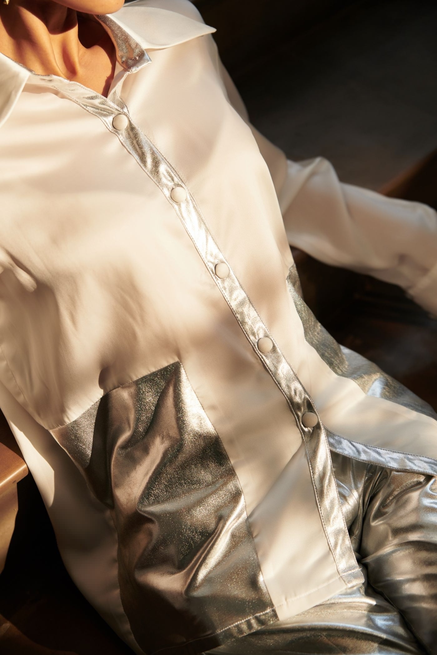 Silver White Paneled Shirt