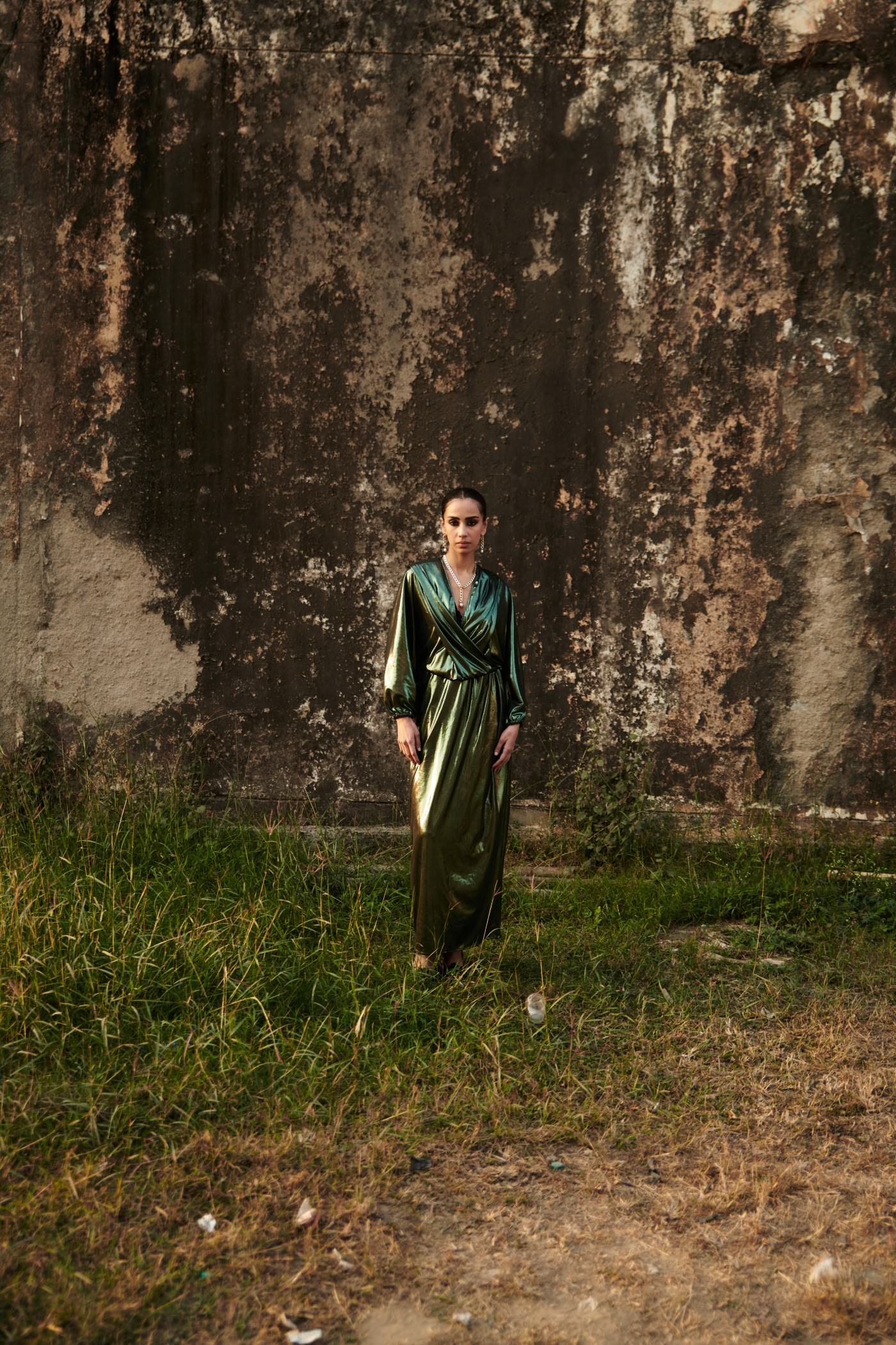 Metallic Green Hoodie Dress