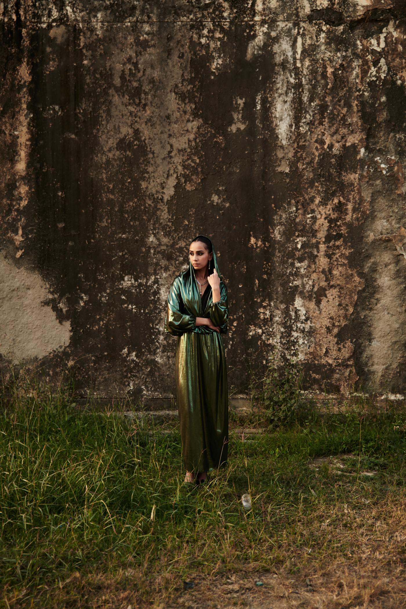 Metallic Green Hoodie Dress