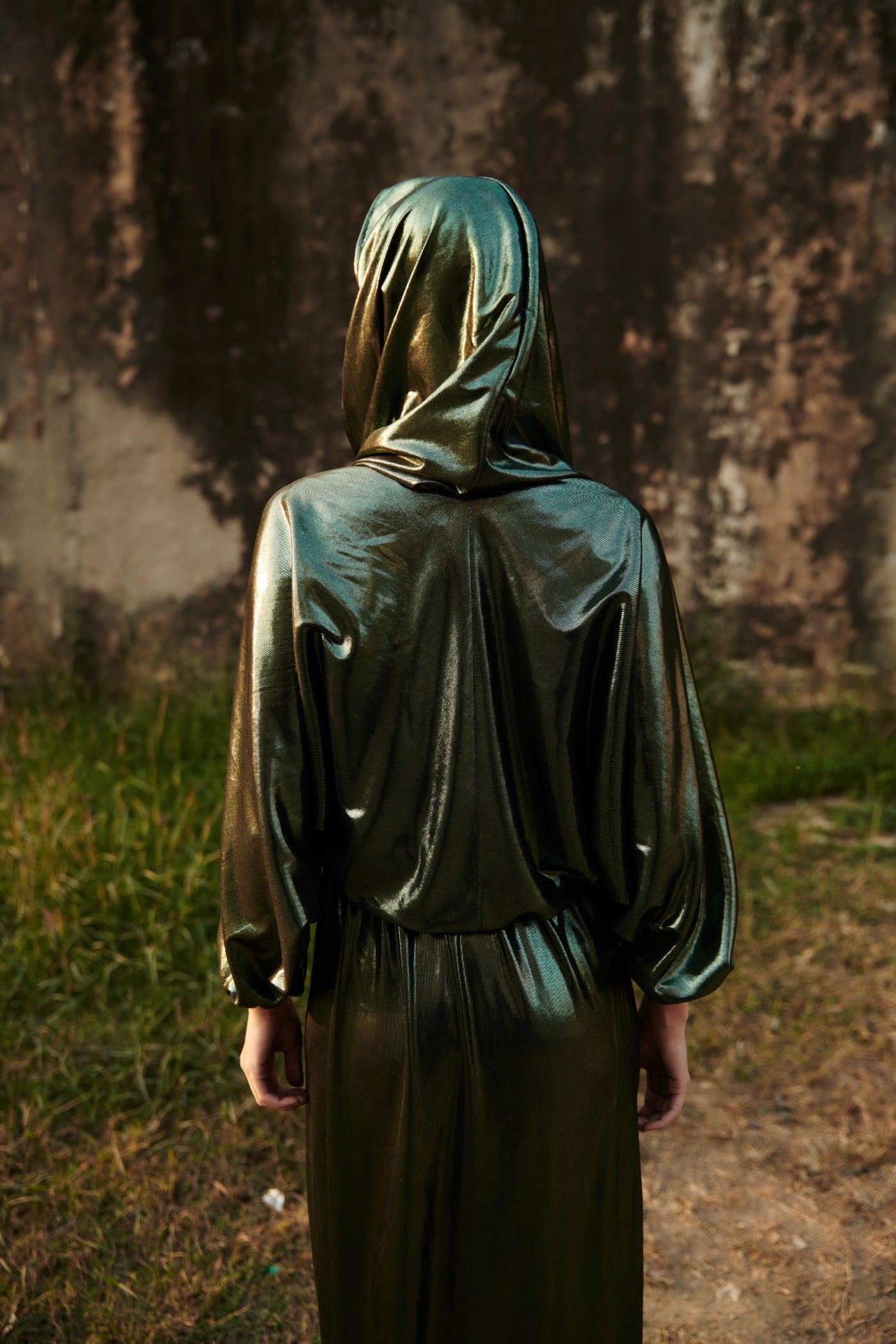 Metallic Green Hoodie Dress