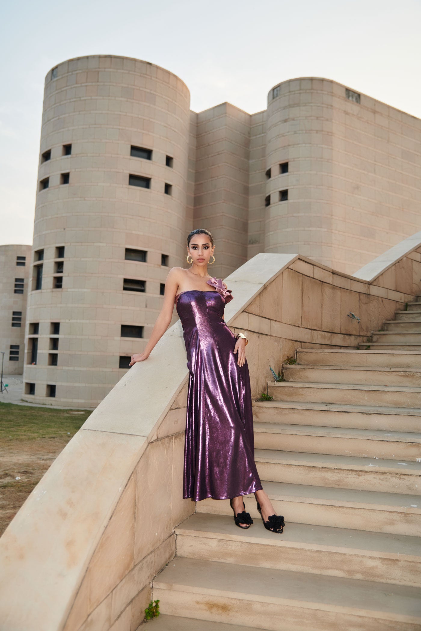 Purple Mettalic Long Tube Dress