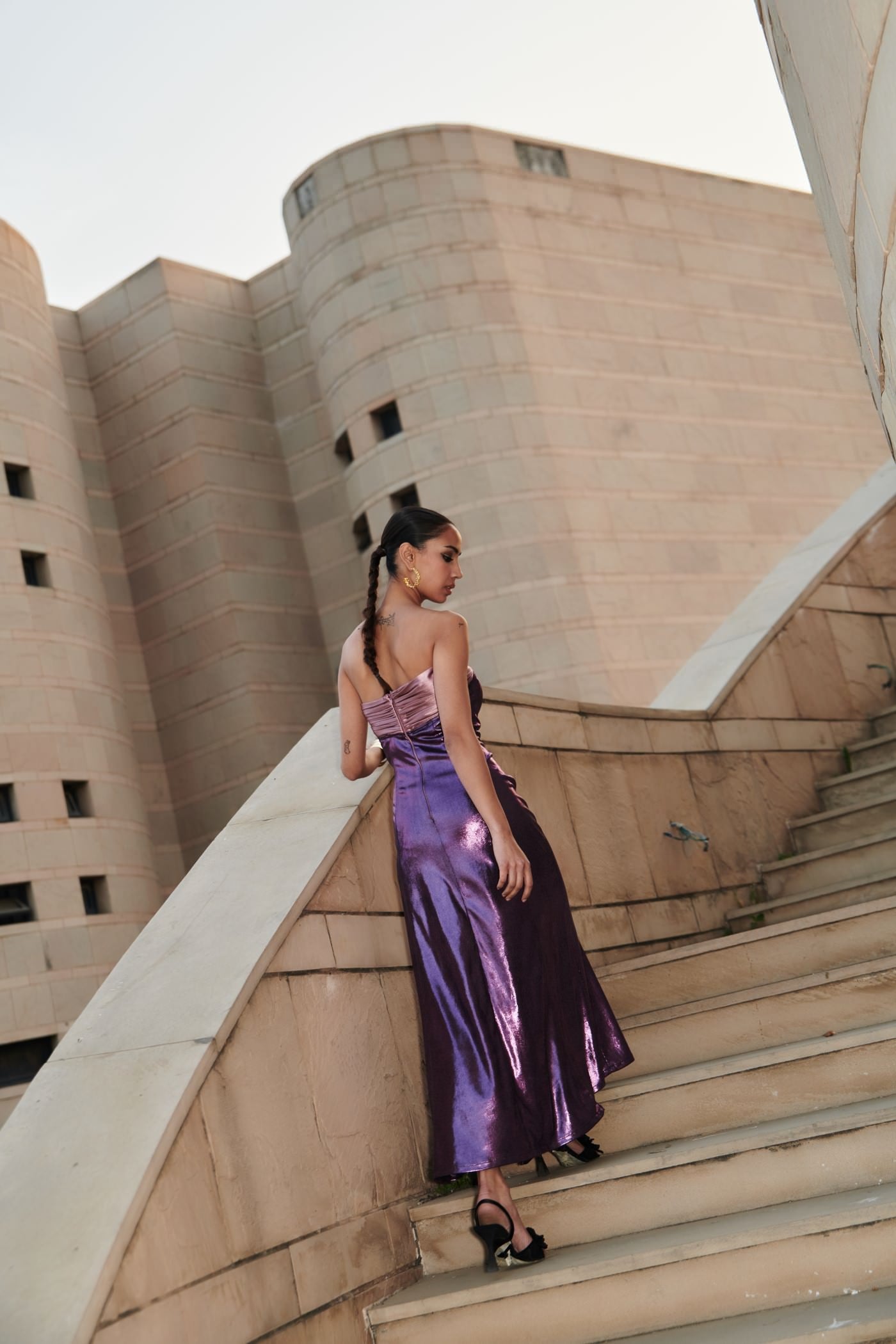 Purple Mettalic Long Tube Dress