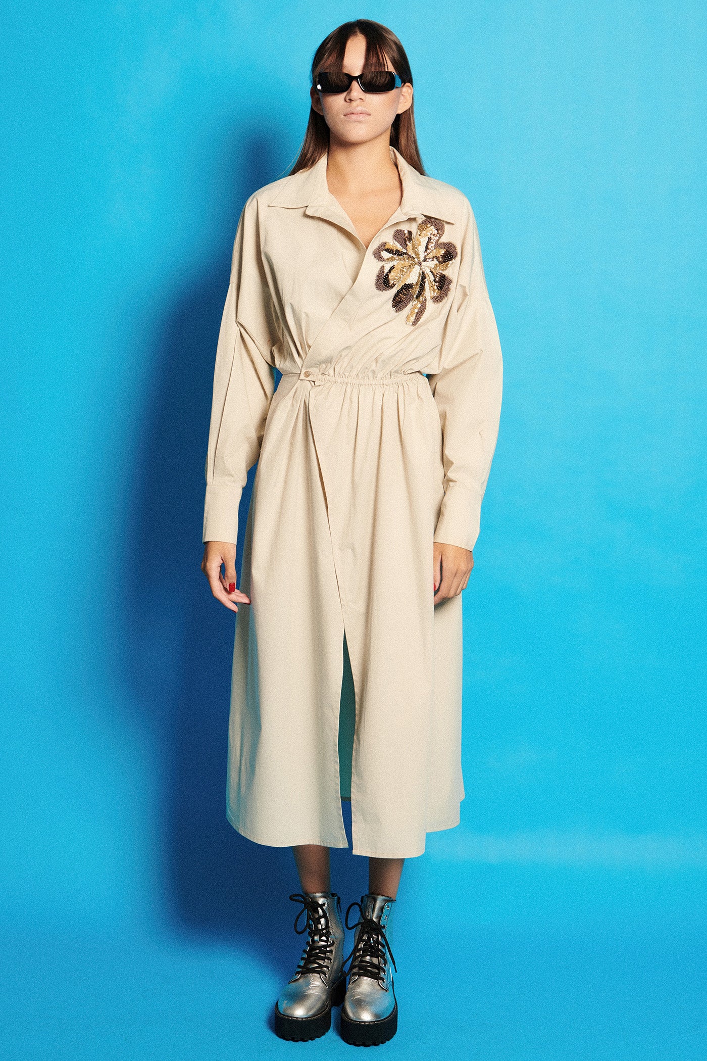 Mud Embroidered Poplin Wrap On Dress