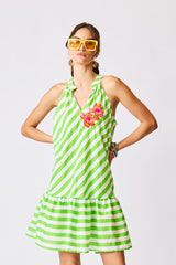 Tropical Resort Striped Halter Mini Dress