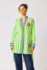 Embroidered Resort Stripe Tunic Shirt