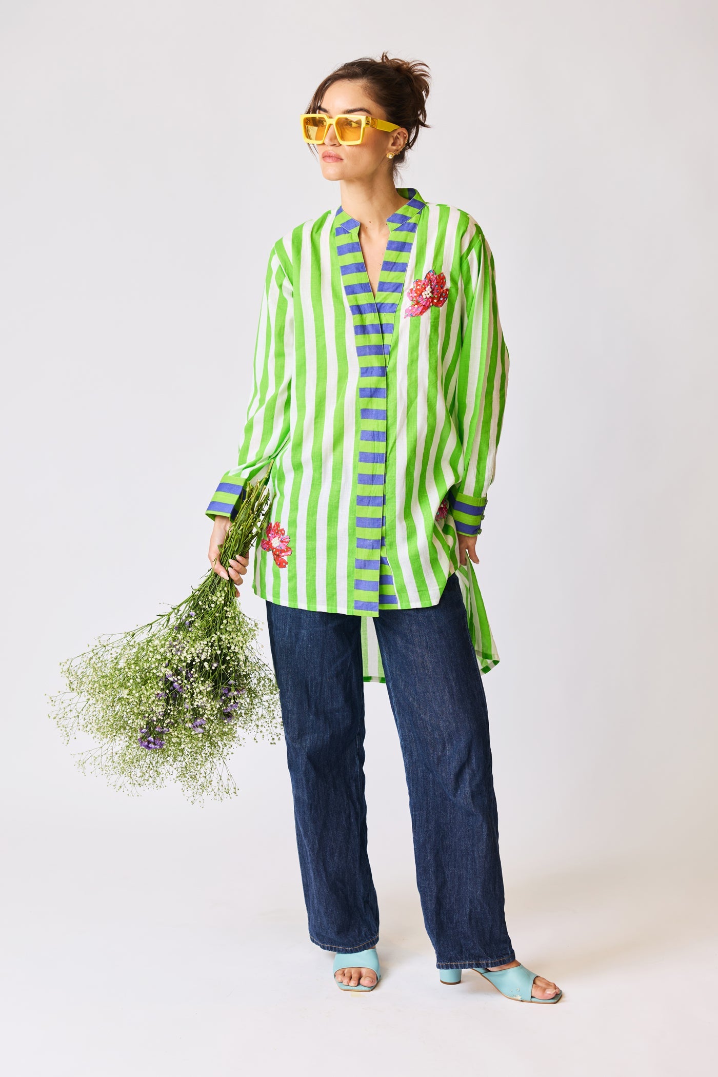 Embroidered Resort Stripe Tunic Shirt