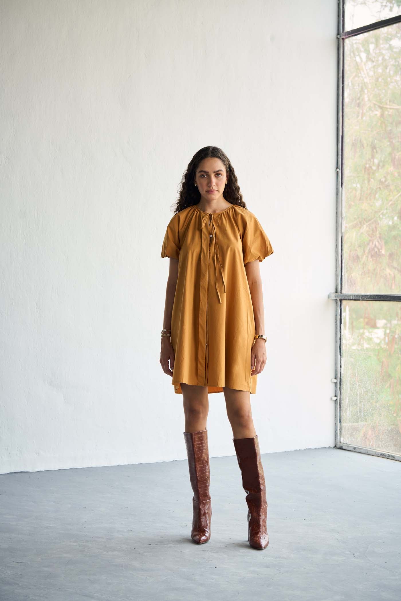 Mustard Poplin mini dress