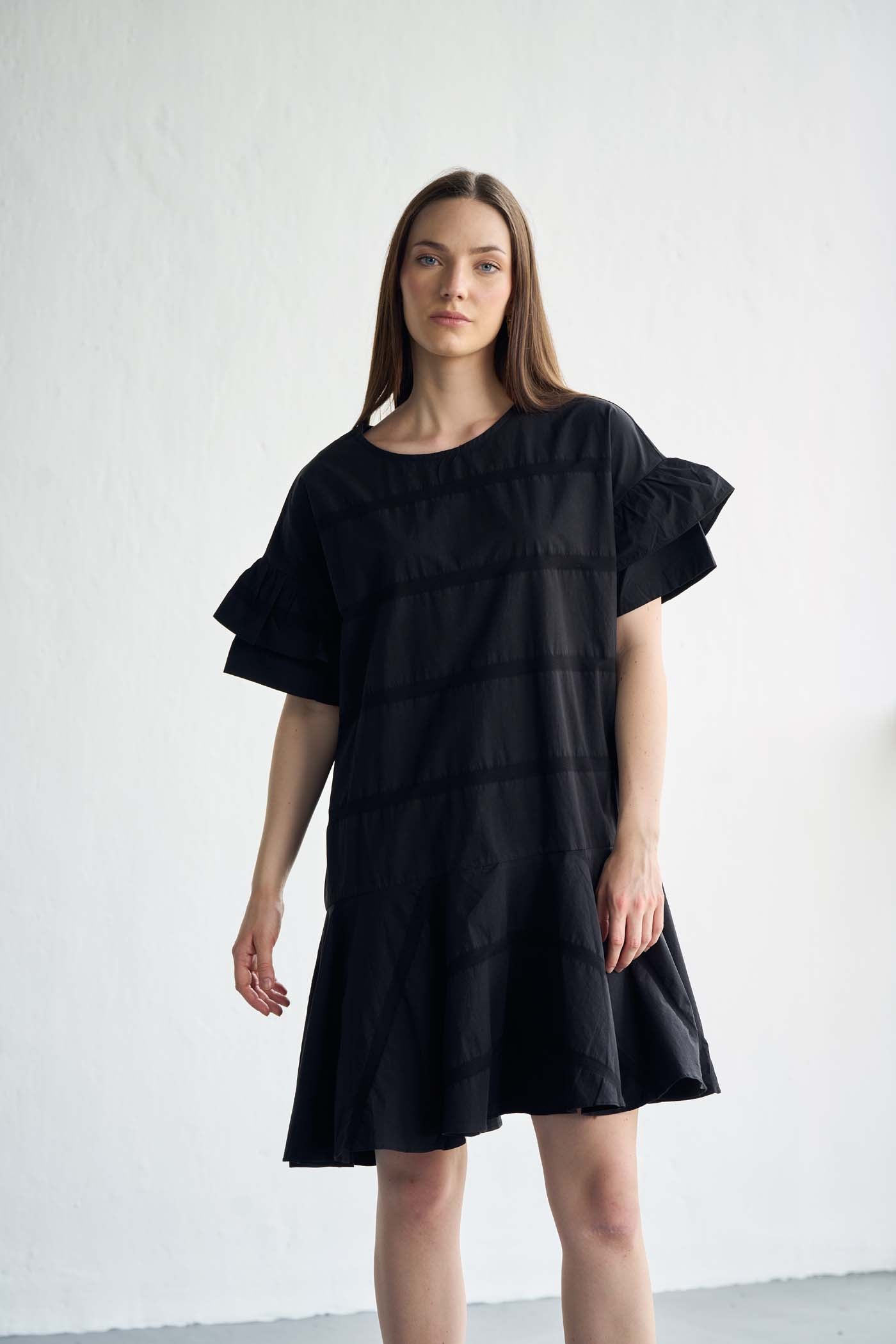 Black Round-Neck Tiered Dress