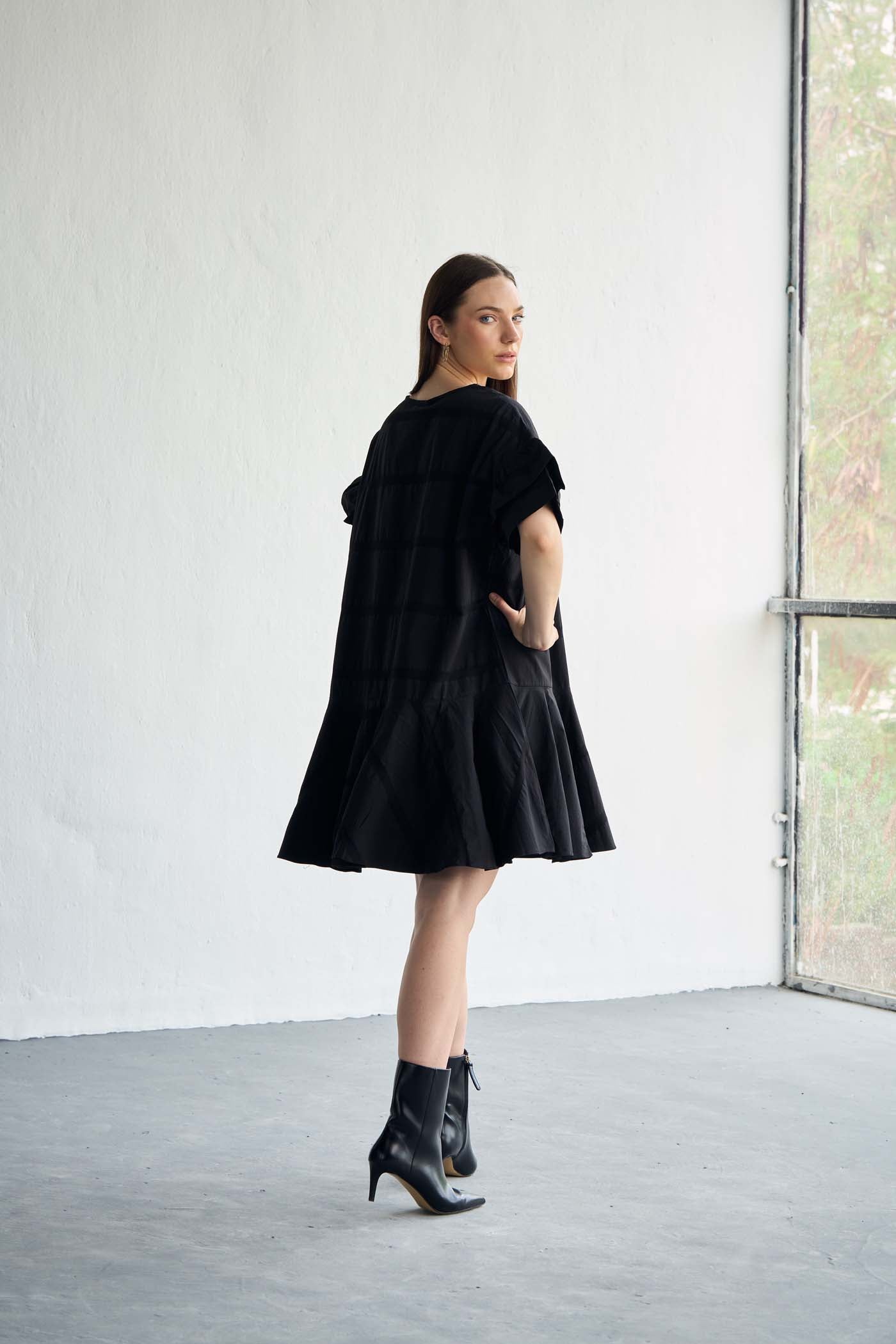 Black Round-Neck Tiered Dress