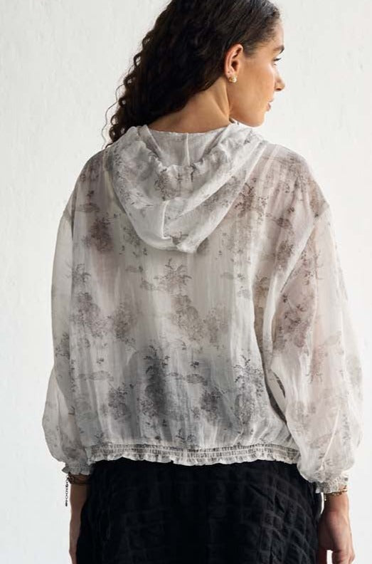 Printed Organza Hoodie Top