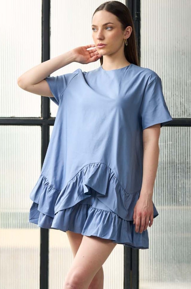 Blue Ruffle tier mini dress