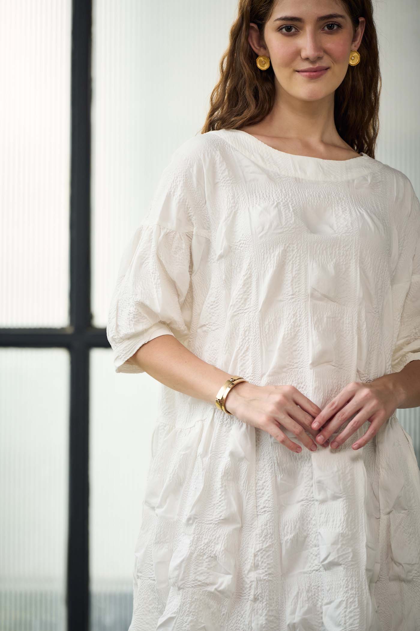 White Textured Midi Dress