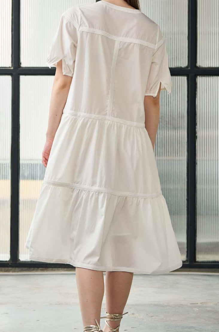 White A-Line Tiered Dress