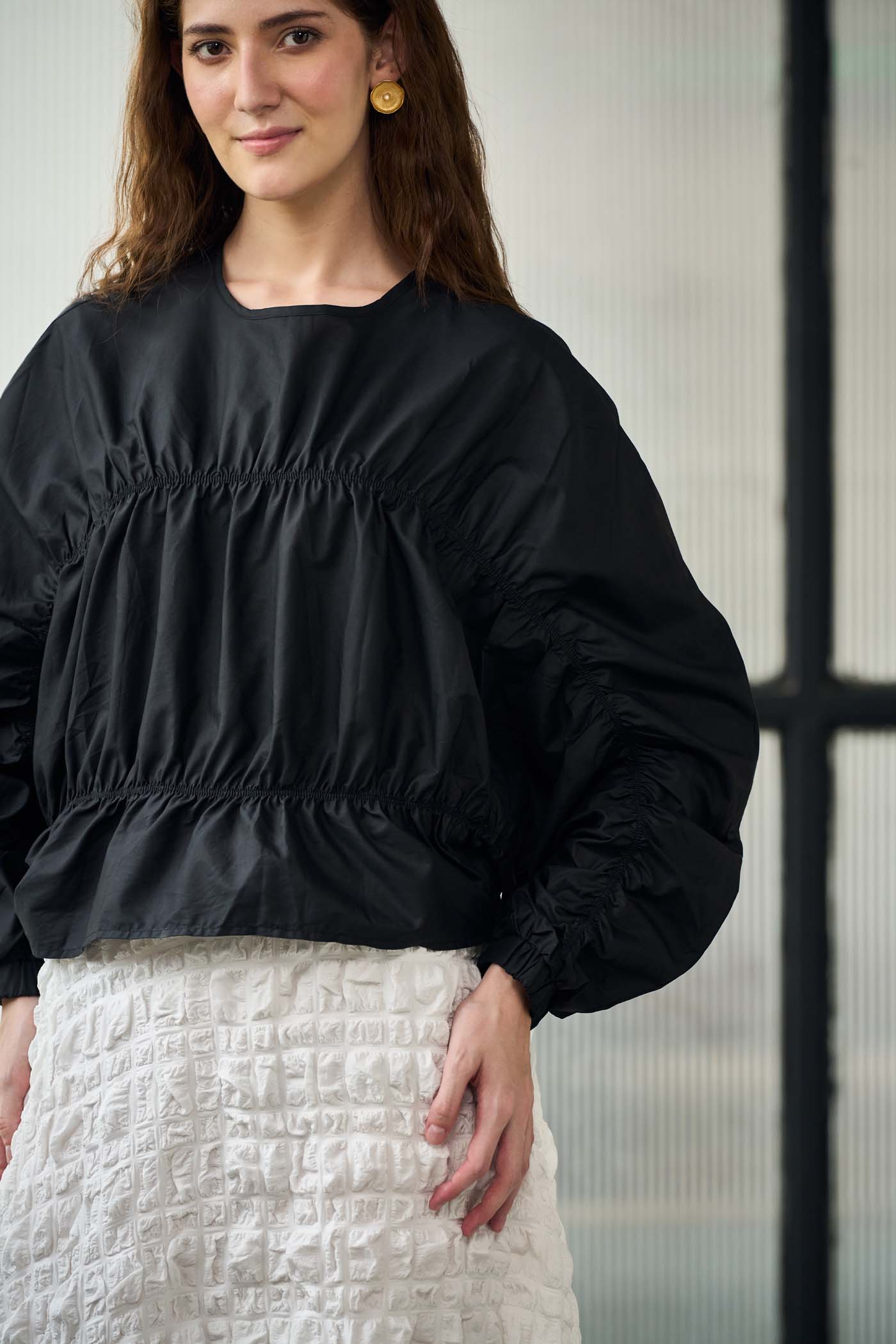 Black puffed blouse