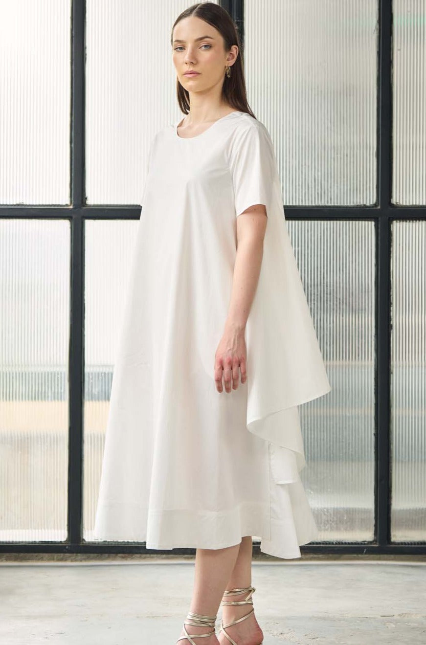 White Round neck midi dress