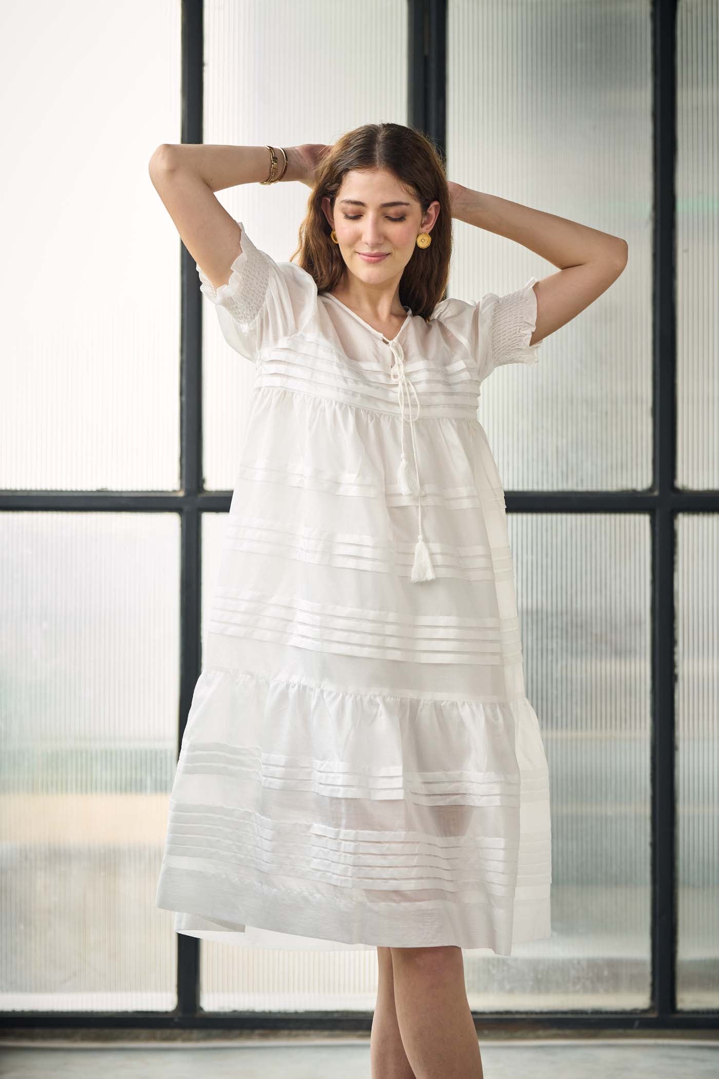 White  Round-Neck Fit & Flare Dress