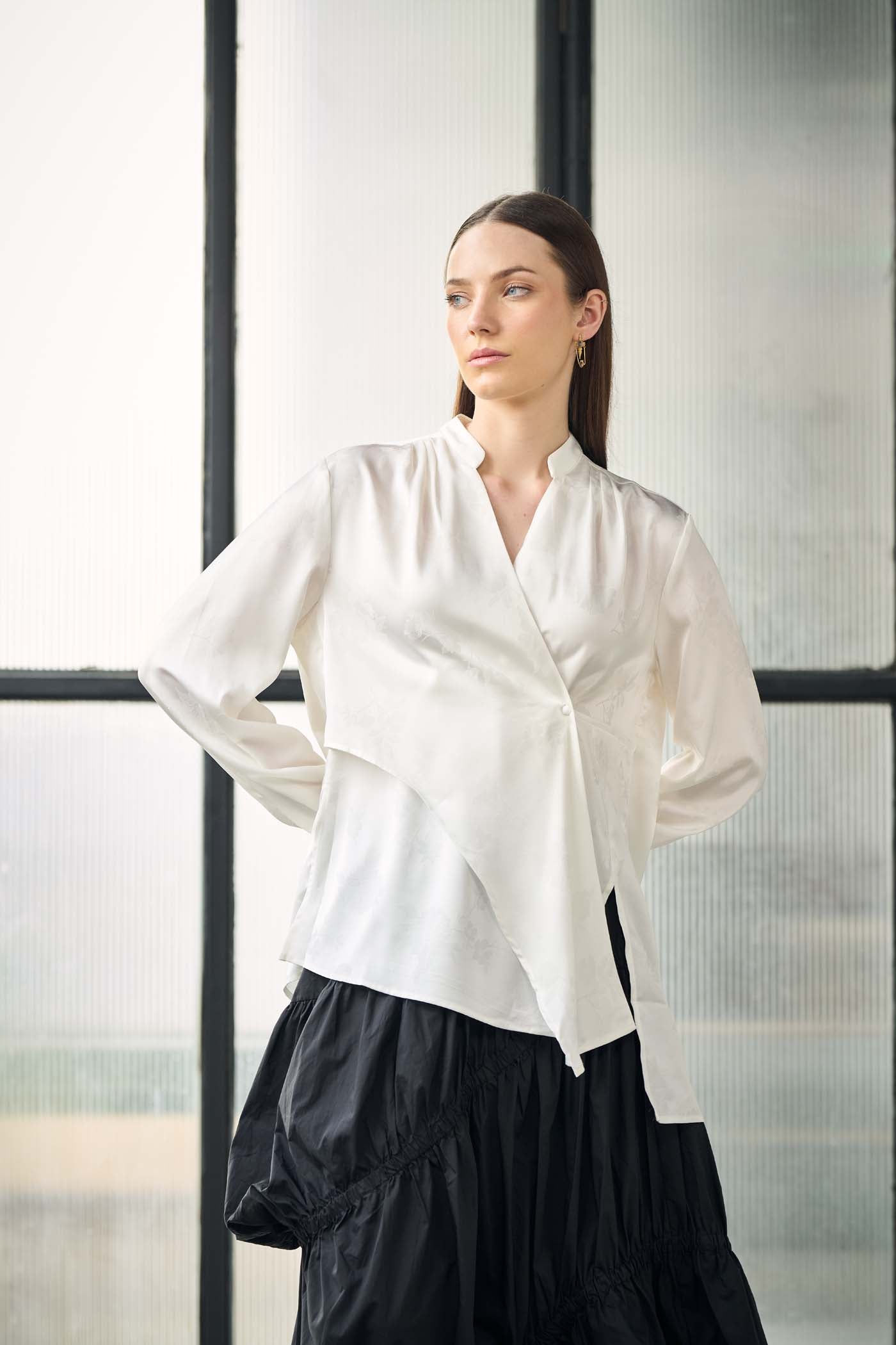 White wrap-style blouse