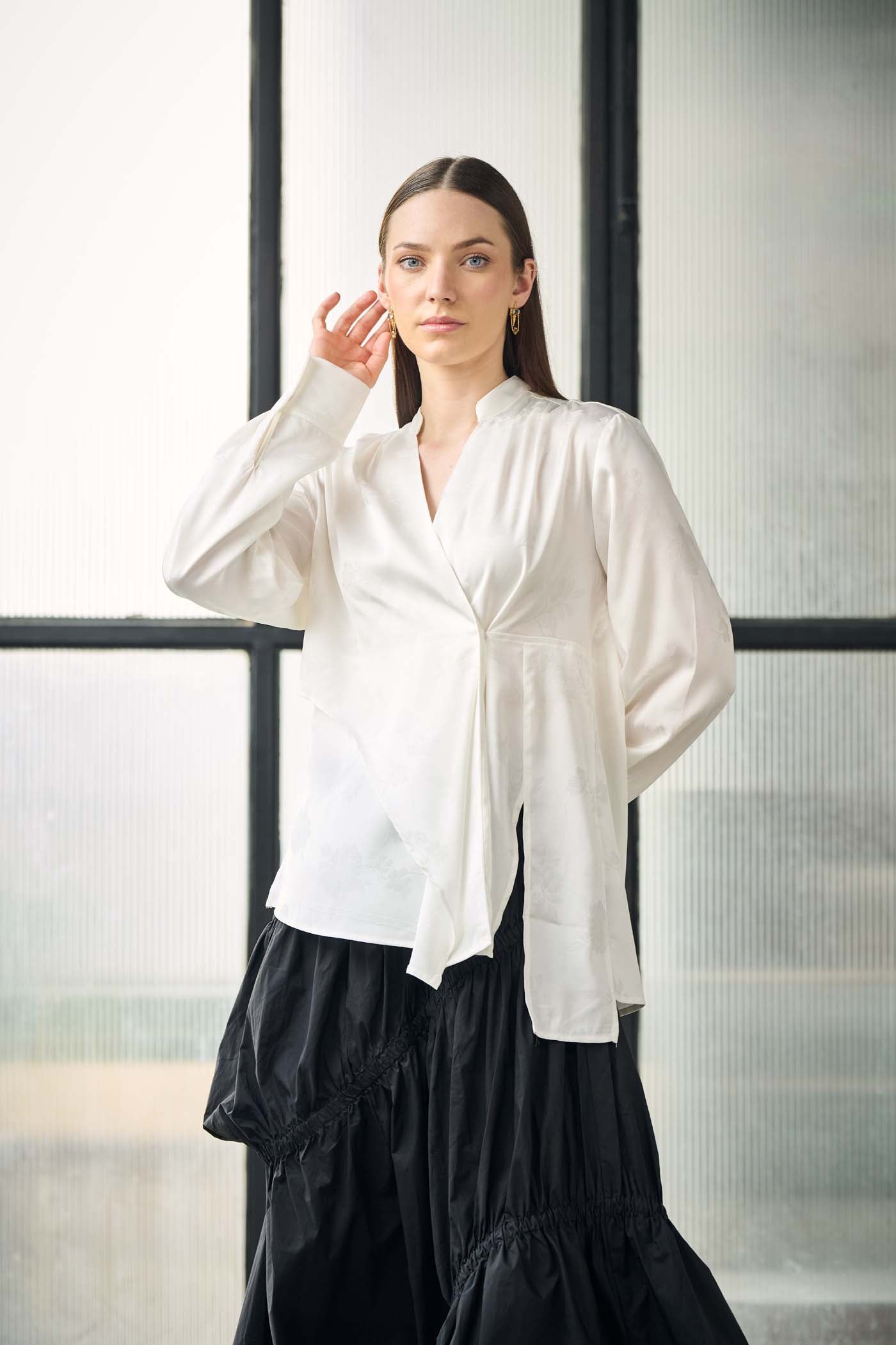 White wrap-style blouse