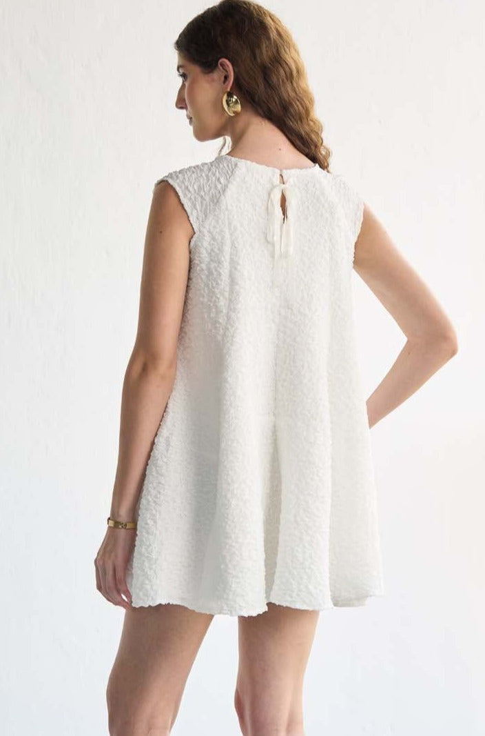 Japanese Bubbled Fabric White Mini Dress