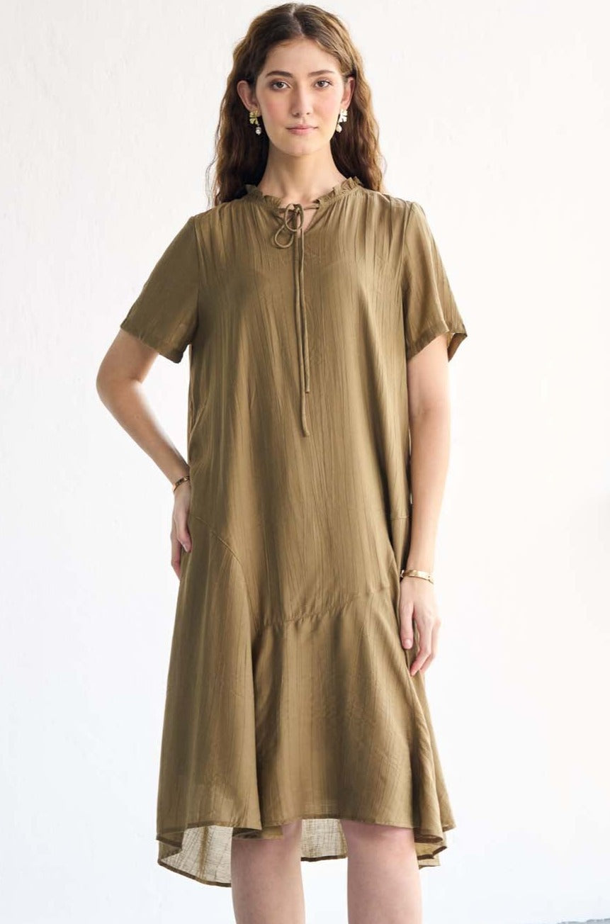 Korean Cotton Satin Olive dress