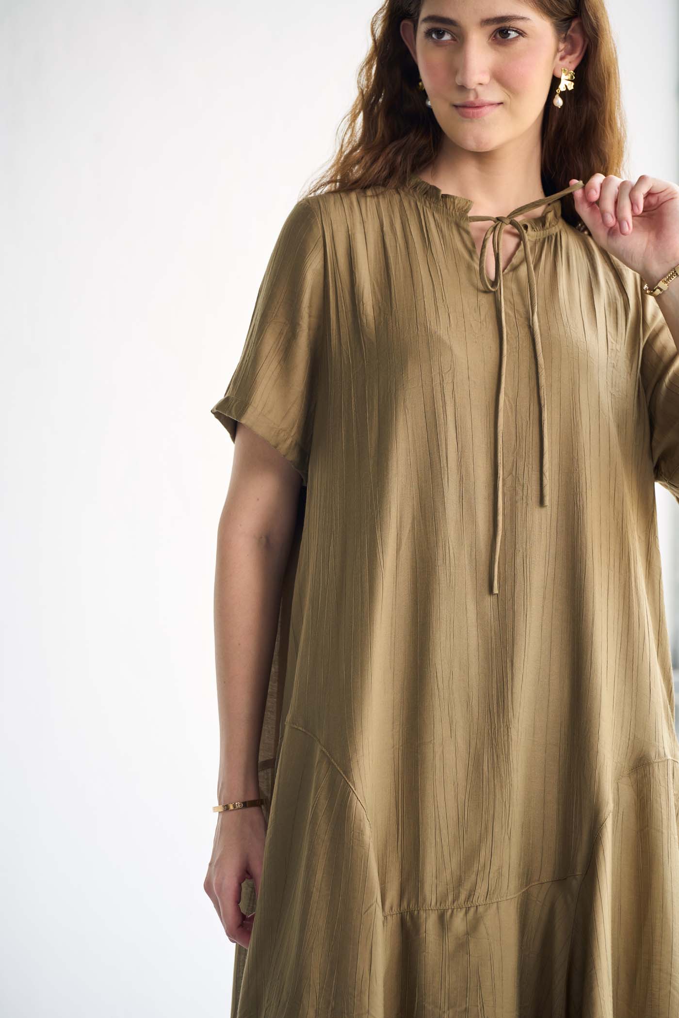 Korean Cotton Satin Olive dress