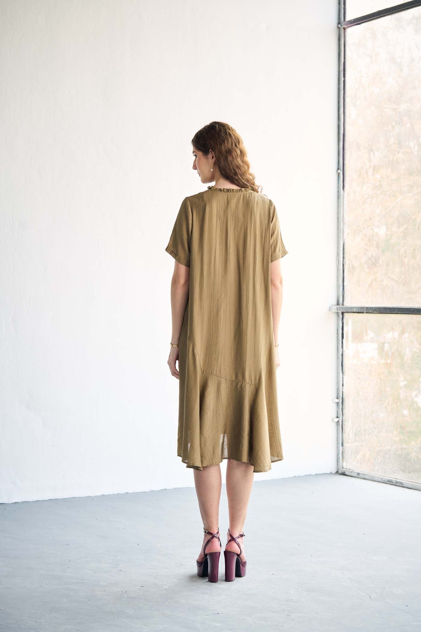 Korean Cotton Satin Olive dress